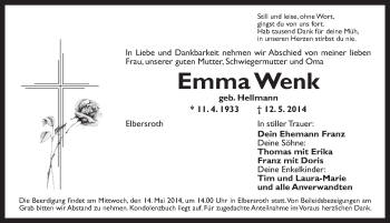 Traueranzeige von Emma Wenk von Dinkelsbühl/ Feuchtwangen