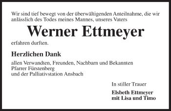 Traueranzeige von Werner Ettmeyer von Ansbach