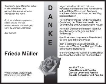 Traueranzeige von Frieda Müller von Dinkelsbühl/ Feuchtwangen