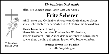 Traueranzeige von Fritz Scherer von Dinkelsbühl/ Feuchtwangen