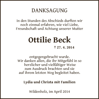 Traueranzeige von Ottilie Beck von Dinkelsbühl/ Feuchtwangen