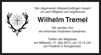 Traueranzeige von Wilhelm Tremel von Dinkelsbühl/ Feuchtwangen