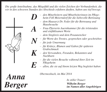 Traueranzeige von Anna Berger von Dinkelsbühl/ Feuchtwangen