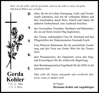 Traueranzeige von Gerda Kohler von Neustadt/ Scheinfeld/ Uffenheim