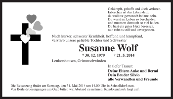 Traueranzeige von Susanne Wolf von Dinkelsbühl/ Feuchtwangen
