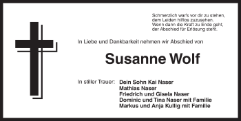 Traueranzeige von Susanne Wolf von Dinkelsbühl/ Feuchtwangen
