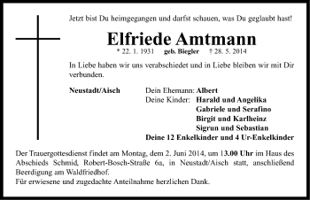 Traueranzeige von Elfriede Amtmann von Neustadt/ Scheinfeld/ Uffenheim