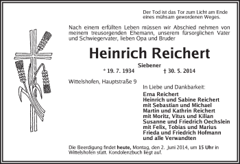 Traueranzeige von Heinrich Reichert von Dinkelsbühl/ Feuchtwangen