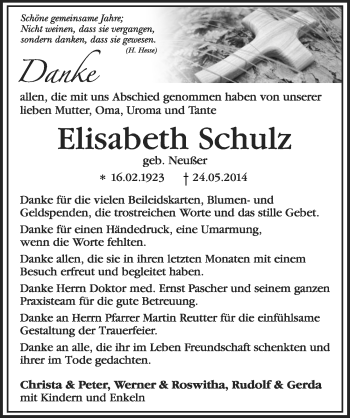 Traueranzeige von Elisabeth Schulz von Ansbach