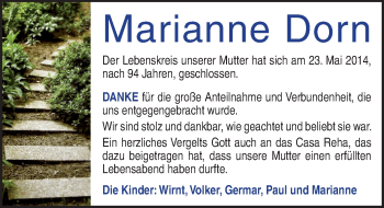Traueranzeige von Marianne Dorn von Ansbach