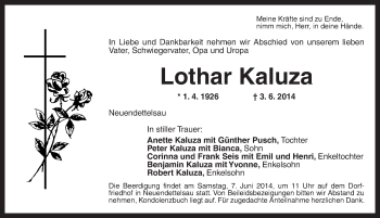 Traueranzeige von Lothar Kaluza von Ansbach