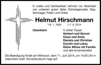 Traueranzeige von Helmut Hirschmann von Neustadt/ Scheinfeld/ Uffenheim