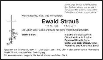 Traueranzeige von Ewald Strauß von Neustadt/ Scheinfeld/ Uffenheim