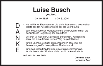 Traueranzeige von Luise Busch von Dinkelsbühl/ Feuchtwangen