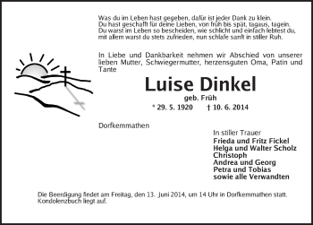 Traueranzeige von Luise Dinkel von Dinkelsbühl/ Feuchtwangen