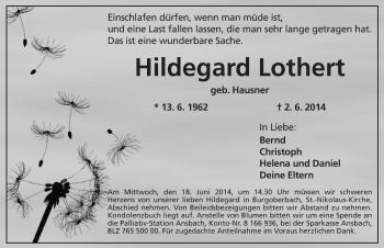 Traueranzeige von Hildegard Lothert von Dinkelsbühl/ Feuchtwangen