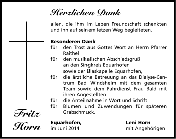Traueranzeige von Fritz Horn von Neustadt/ Scheinfeld/ Uffenheim
