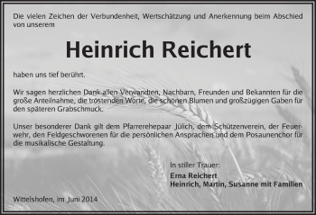 Traueranzeige von Heinrich Reichert von Dinkelsbühl/ Feuchtwangen