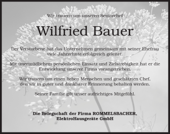 Traueranzeige von Wilfried Bauer von Dinkelsbühl/ Feuchtwangen