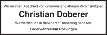 Traueranzeige von Christian Doberer von Dinkelsbühl/ Feuchtwangen
