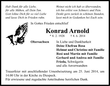 Traueranzeige von Konrad Anold von Neustadt/ Scheinfeld/ Uffenheim