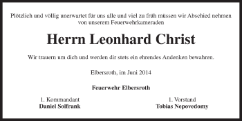 Traueranzeige von Leonhard Christ von Dinkelsbühl/ Feuchtwangen