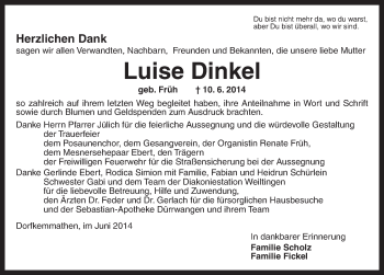 Traueranzeige von Luise Dinkel von Dinkelsbühl/ Feuchtwangen