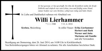 Traueranzeige von Willi Lierhammer von Neustadt/ Scheinfeld/ Uffenheim