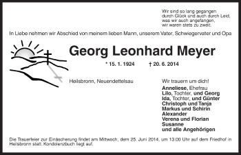 Traueranzeige von Georg Leonhard Meyer von Ansbach
