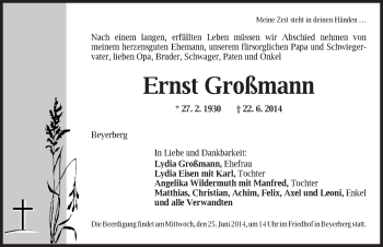 Traueranzeige von Ernst Großmann von Dinkelsbühl/ Feuchtwangen