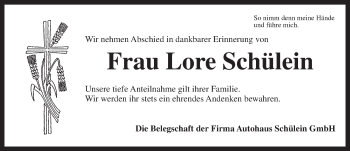 Traueranzeige von Lore Schülein von Dinkelsbühl/ Feuchtwangen