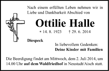 Traueranzeige von Ottilie Halle von Neustadt/ Scheinfeld/ Uffenheim