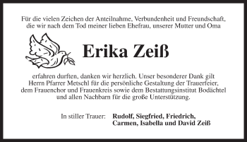 Traueranzeige von Erika Zeiß von Ansbach