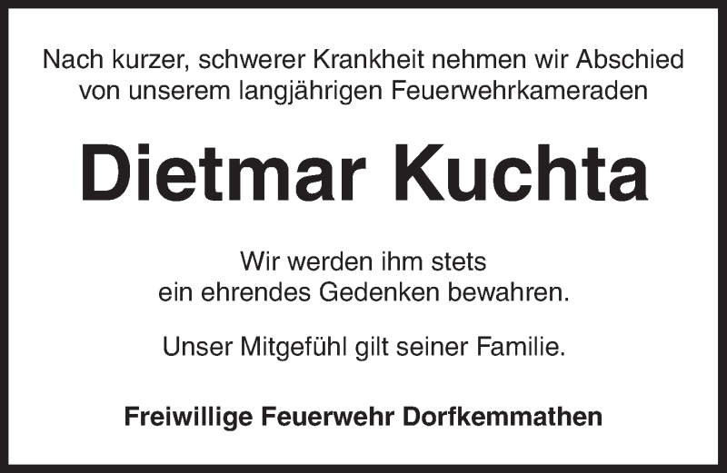  Traueranzeige für Dietmar Kuchta vom 03.07.2014 aus Dinkelsbühl/ Feuchtwangen