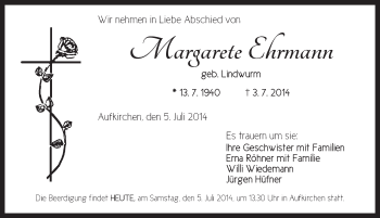 Traueranzeige von Margarete Ehrmann von Dinkelsbühl/ Feuchtwangen