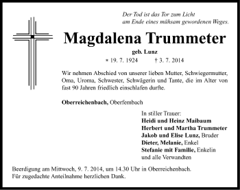 Traueranzeige von Magdalena Trummeter von Neustadt/ Scheinfeld/ Uffenheim