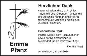 Traueranzeige von Emma Pfanz von Dinkelsbühl/ Feuchtwangen