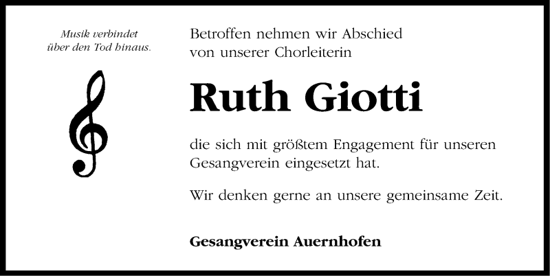  Traueranzeige für Ruth Giotti vom 08.07.2014 aus Neustadt/ Scheinfeld/ Uffenheim