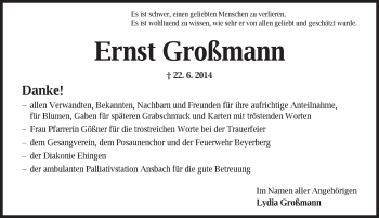 Traueranzeige von Ernst Großmann von Dinkelsbühl/ Feuchtwangen