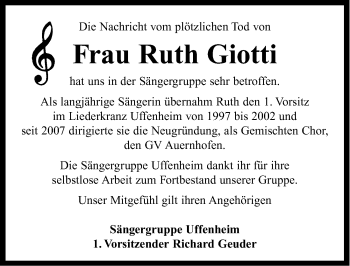 Traueranzeige von Ruth Giotti von Neustadt/ Scheinfeld/ Uffenheim