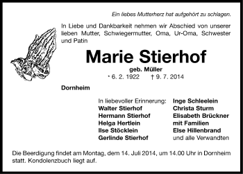 Traueranzeige von Maria Stierhof von Neustadt/ Scheinfeld/ Uffenheim