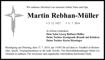 Traueranzeige von Martin Rebhan-Müller von Neustadt/ Scheinfeld/ Uffenheim