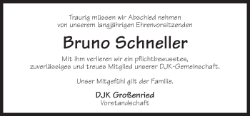 Traueranzeige von Bruno Schneller von Dinkelsbühl/ Feuchtwangen