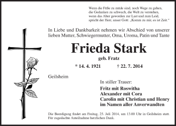 Traueranzeige von Frieda Stark von Dinkelsbühl/ Feuchtwangen