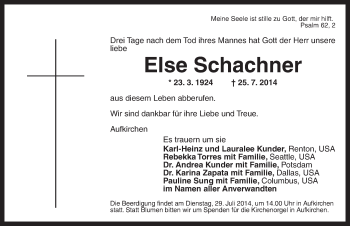 Traueranzeige von Else Schachner von Dinkelsbühl/ Feuchtwangen