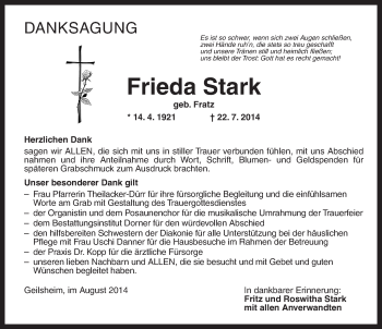 Traueranzeige von Frieda Stark von Dinkelsbühl/ Feuchtwangen