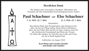 Traueranzeige von Paul Schachner von Dinkelsbühl/ Feuchtwangen