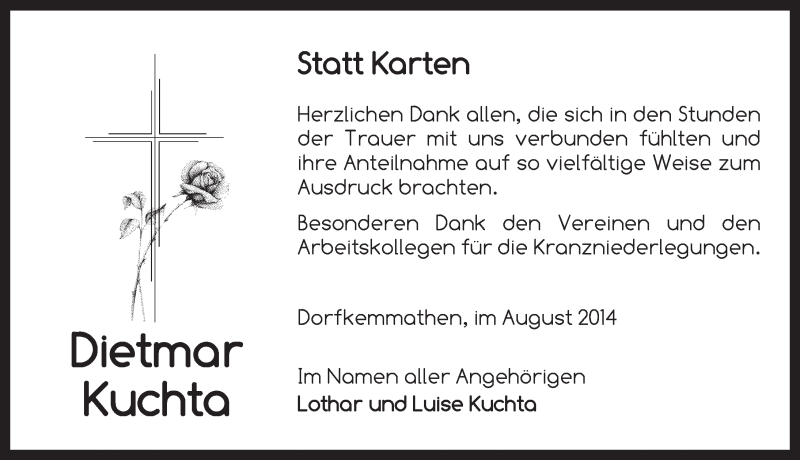  Traueranzeige für Dietmar Kuchta vom 06.08.2014 aus Dinkelsbühl/ Feuchtwangen