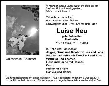 Traueranzeige von Luise Neu von Neustadt/ Scheinfeld/ Uffenheim