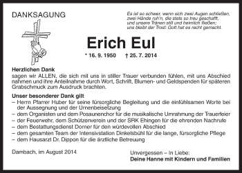 Traueranzeige von Erich Eul von Dinkelsbühl/ Feuchtwangen